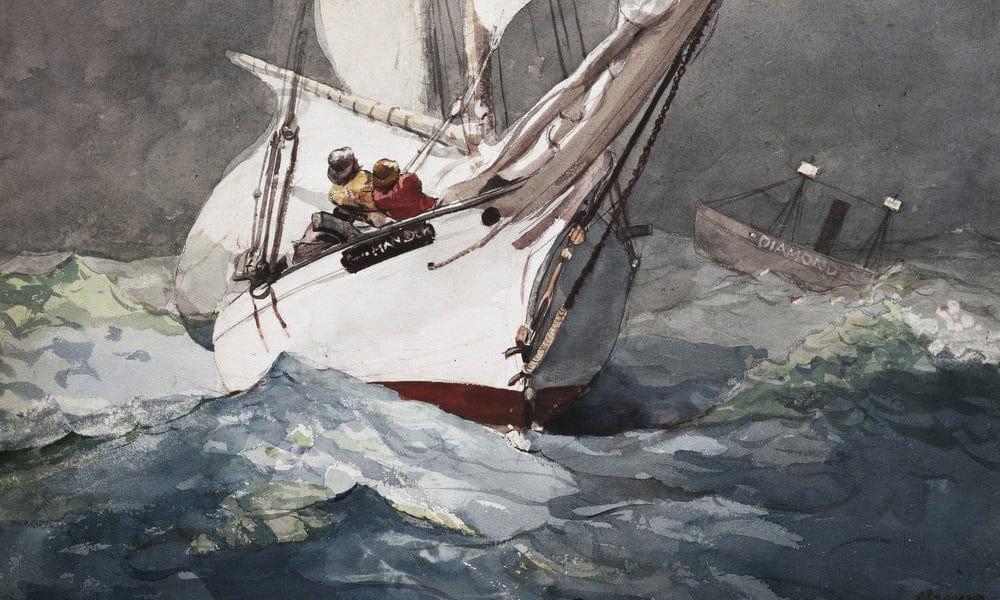 Reefing Sails Around Diamond Shoals, Cape Hatteras By Winslow Homer Fine Art Print