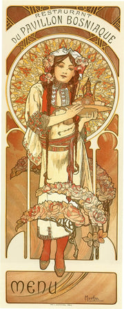 Restaurant Du Pavillion Bosniaque Menu by Alphonse Mucha Fine Art Print. Fine Art Print