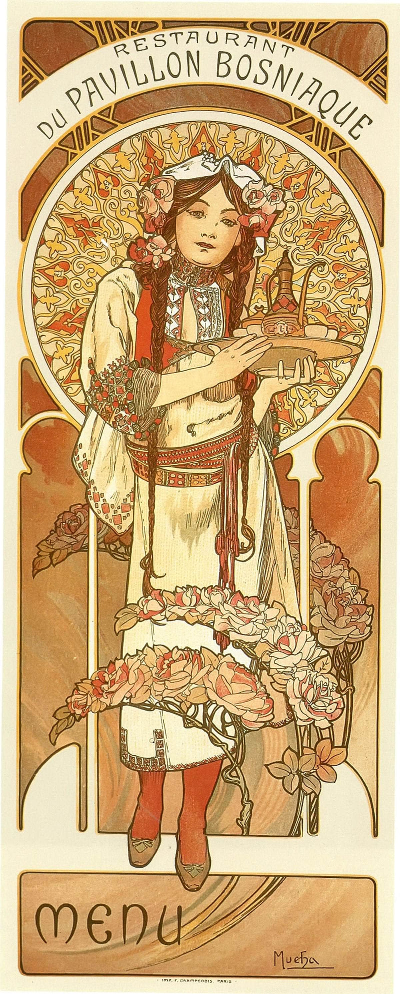 Restaurant Du Pavillion Bosniaque Menu by Alphonse Mucha Fine Art Print. Fine Art Print