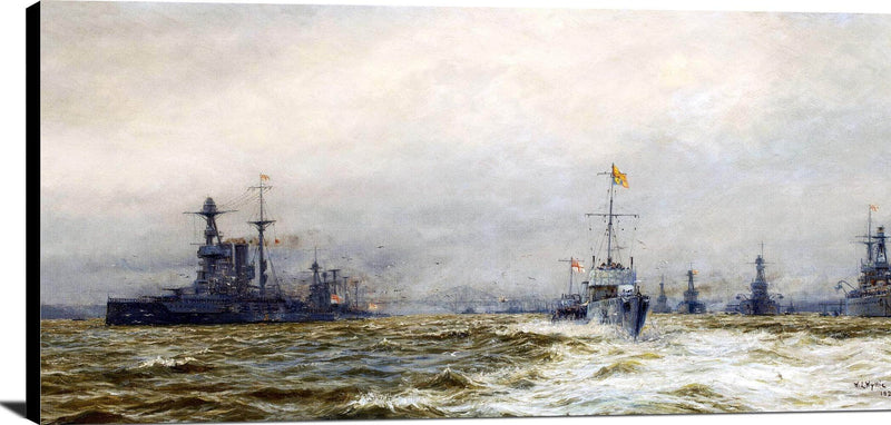 Review Grand Fleet Firth Of Fourth Armistice Painting William Wyllie Canvas Art Fine Art Print