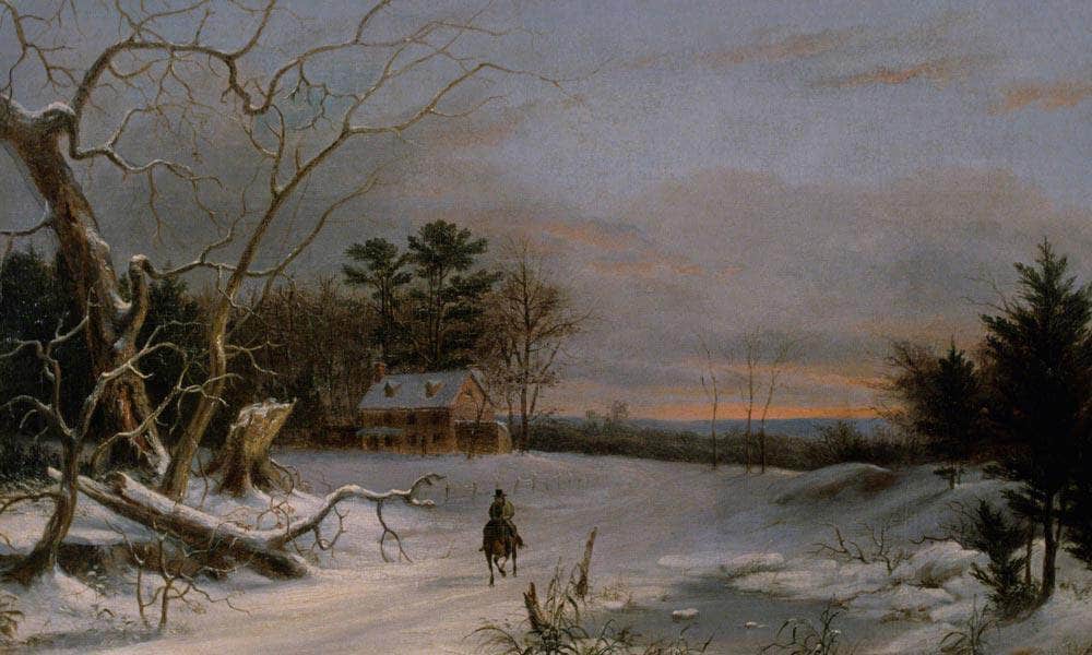 Rider On A Snowy Road By  Birch Thomas Fine Art Print