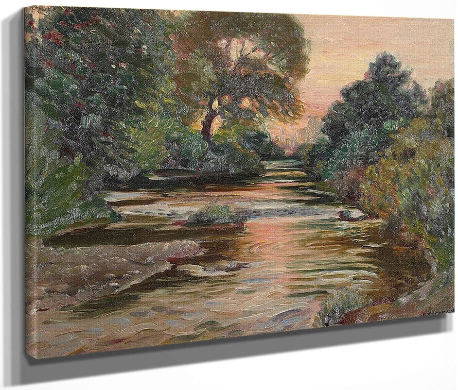 River Landscape At Sunset By Joseph Kleitsch Fine Art Print