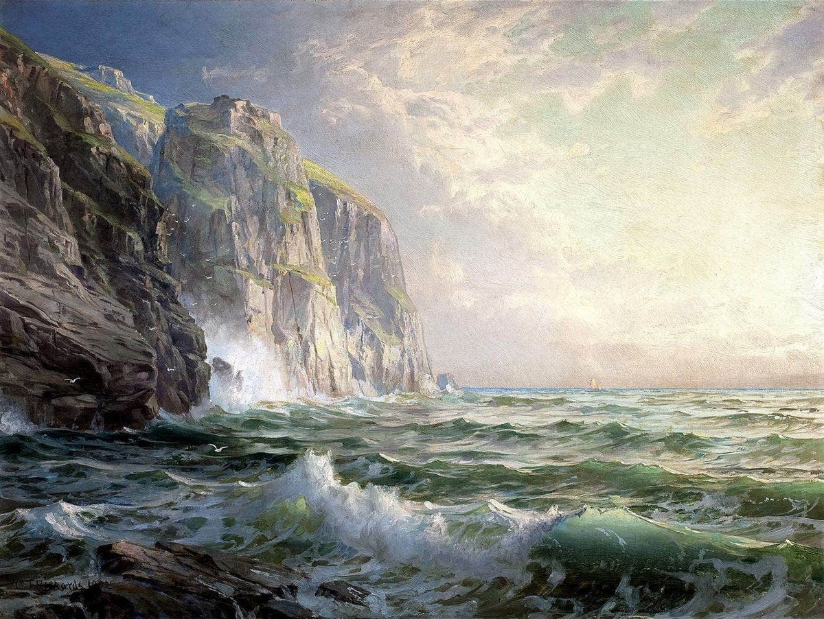 Rocky Cliff With Stormy Sea, Cornwall Painting William Trost Richards Canvas Art Fine Art Print