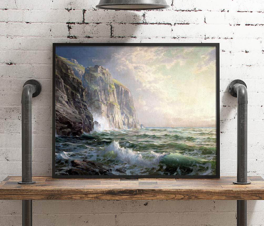 Rocky Cliff With Stormy Sea, Cornwall Painting William Trost Richards Canvas Art Fine Art Print