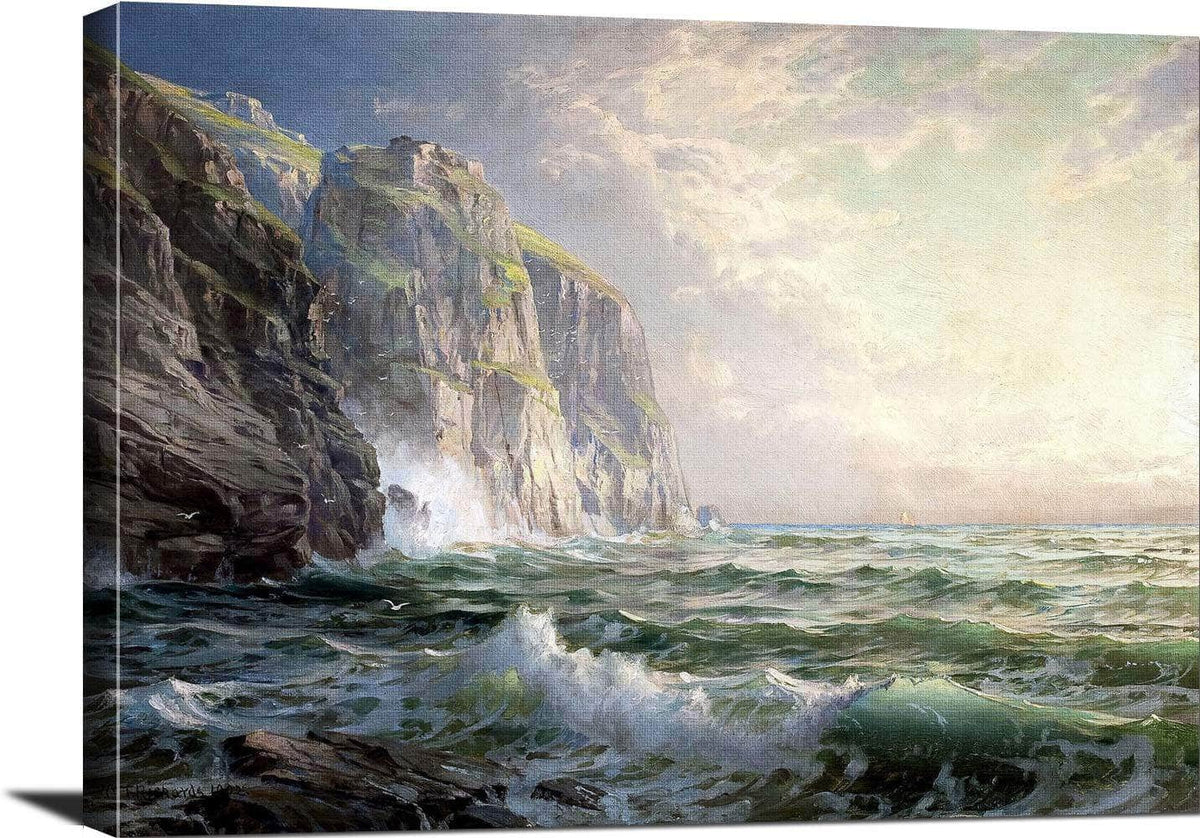 Rocky Cliff With Stormy Sea, Cornwall Painting William Trost Richards Canvas Art Fine Art Print