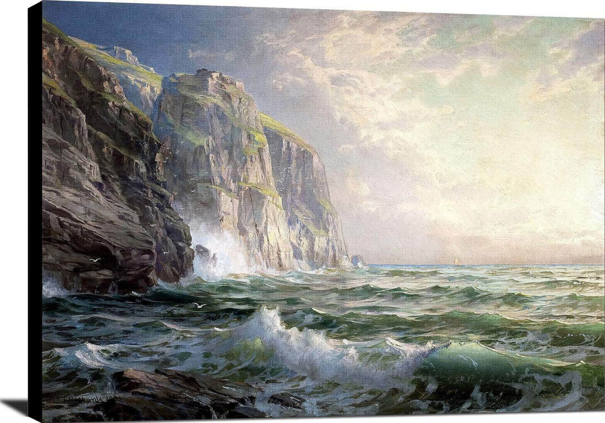 Rocky Cliff With Stormy Sea, Cornwall Painting William Trost Richards Canvas Art Fine Art Print