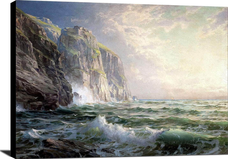 Rocky Cliff With Stormy Sea, Cornwall Painting William Trost Richards Canvas Art Fine Art Print