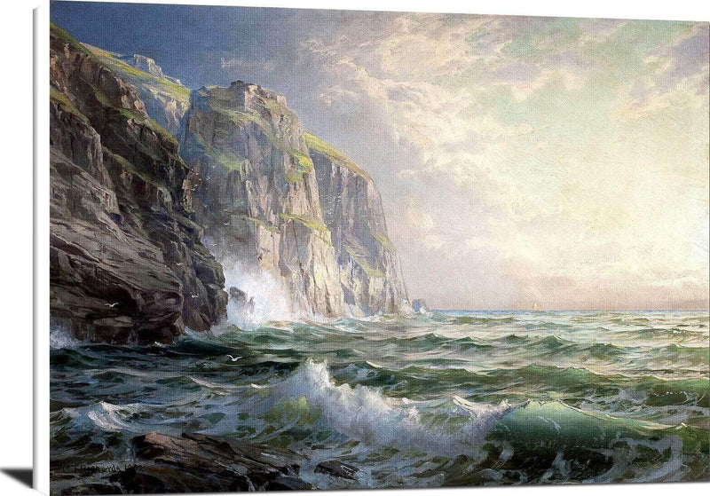 Rocky Cliff With Stormy Sea, Cornwall Painting William Trost Richards Canvas Art Fine Art Print