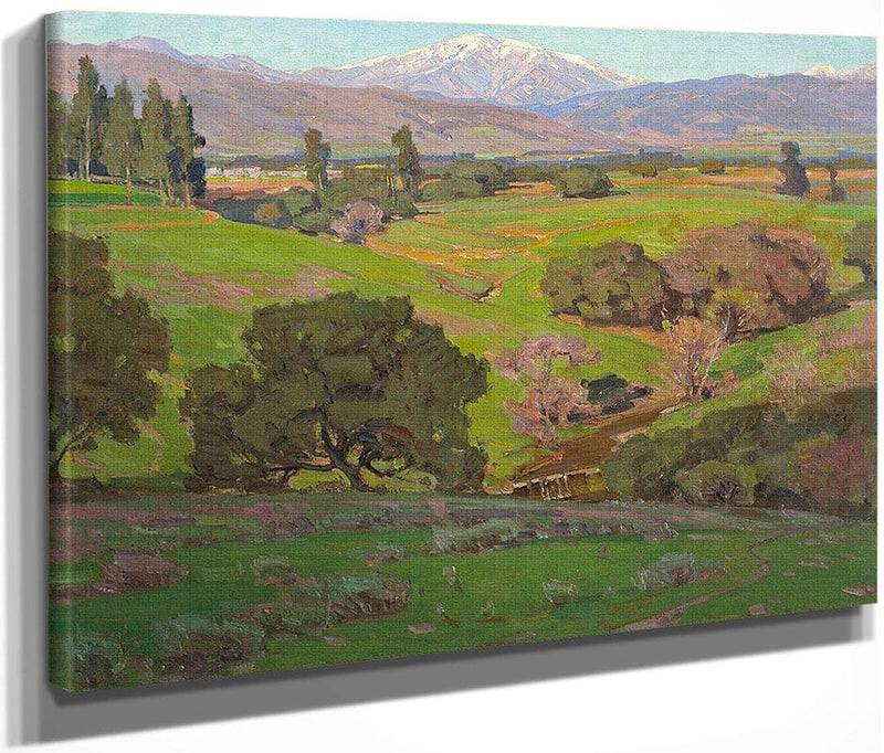 Rolling Hills With A Snow Capped Mountains Beyond By William Wendt Fine Art Print