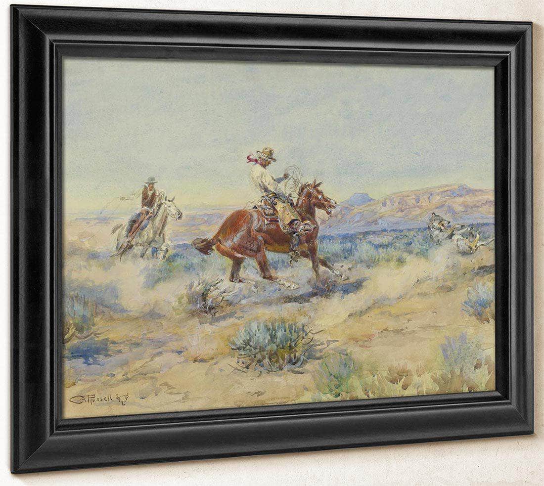 Roping A Wolf By Charles Marion Russell Fine Art Print