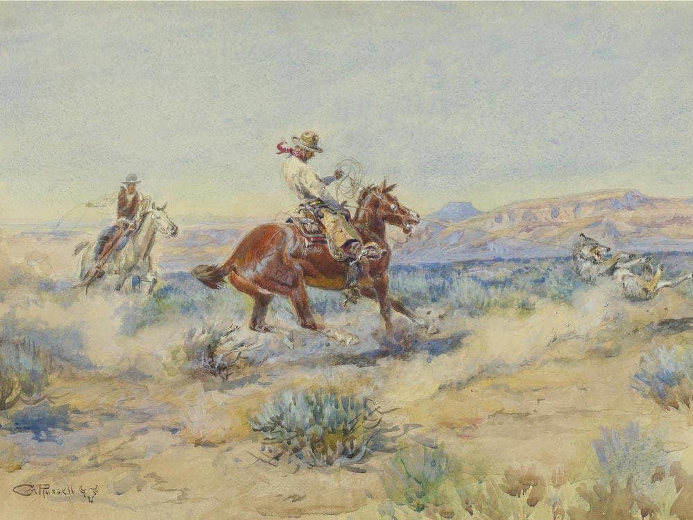 Roping A Wolf By Charles Marion Russell Fine Art Print