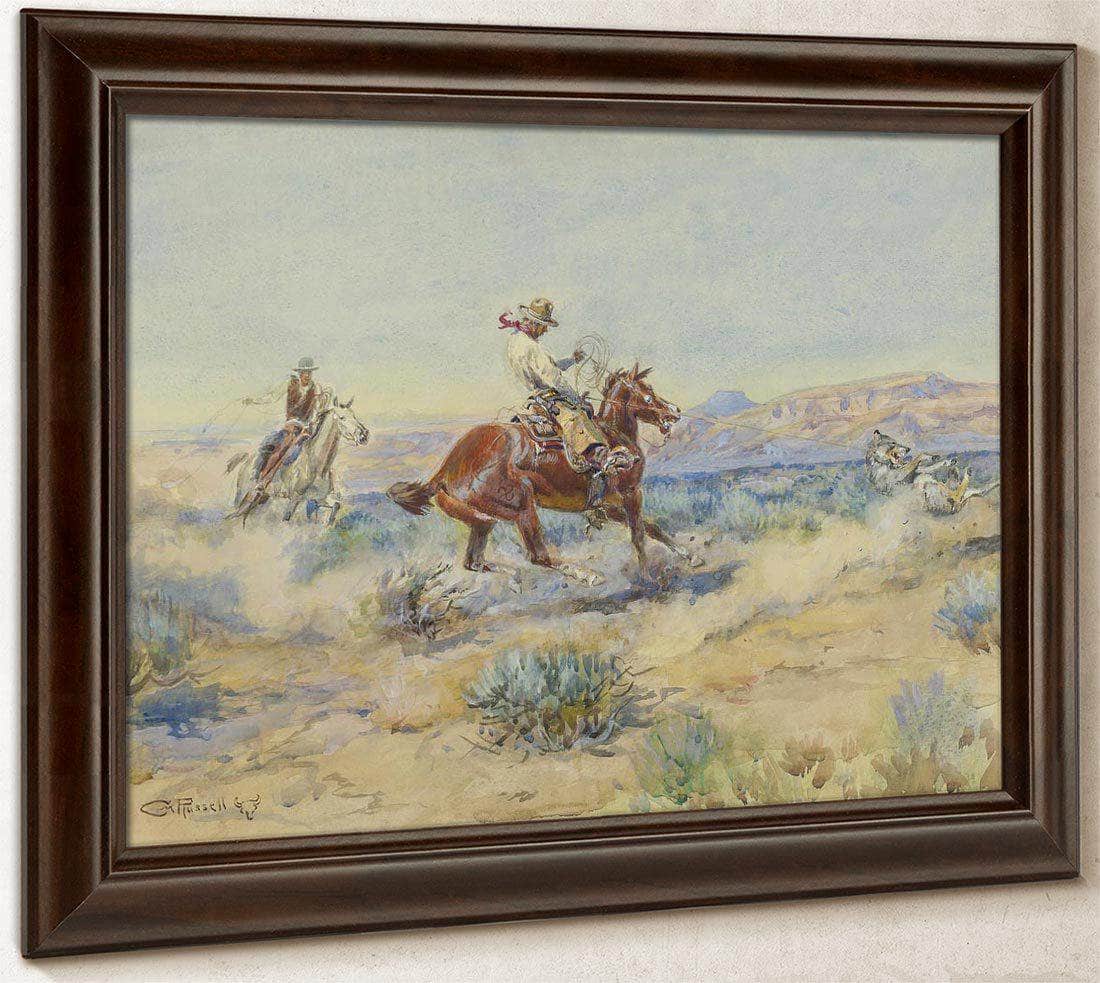 Roping A Wolf By Charles Marion Russell Fine Art Print