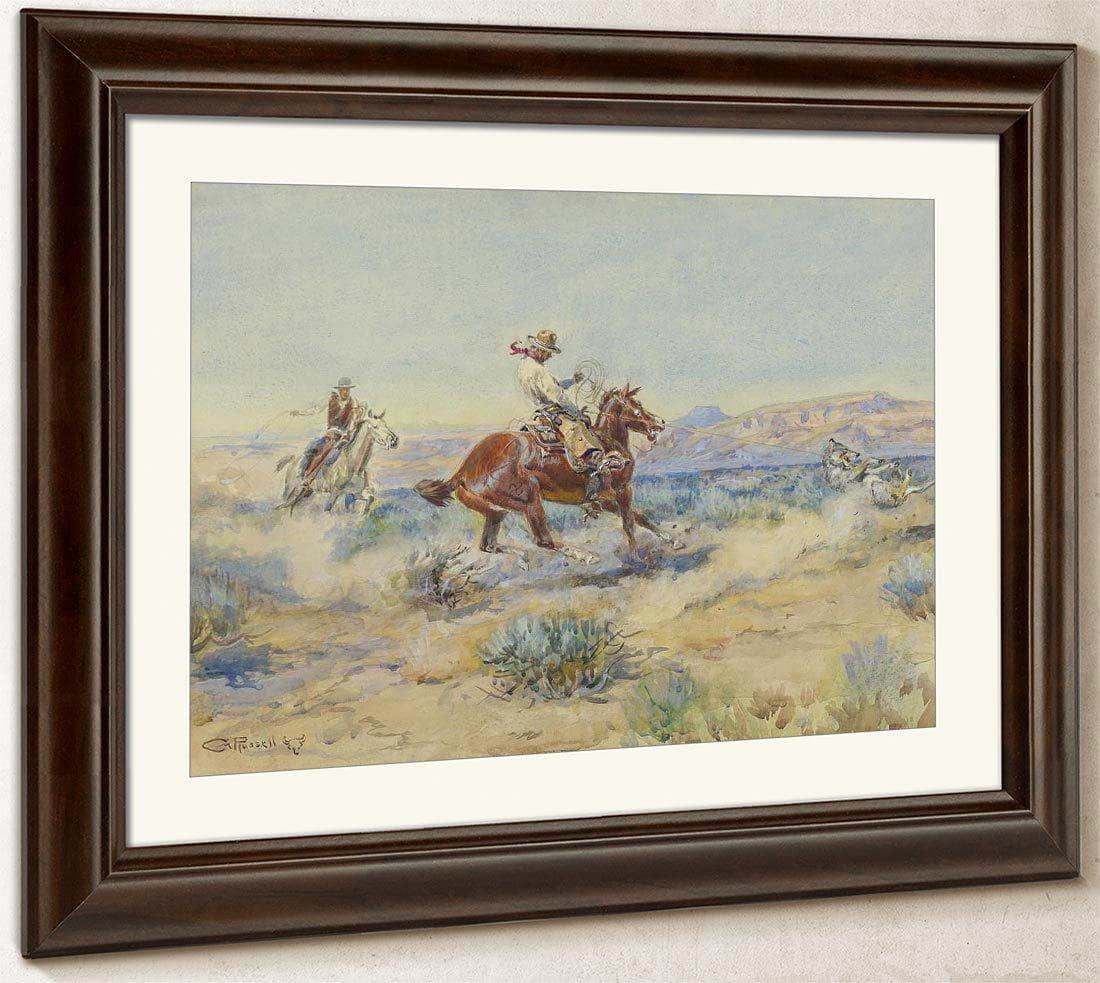 Roping A Wolf By Charles Marion Russell Fine Art Print