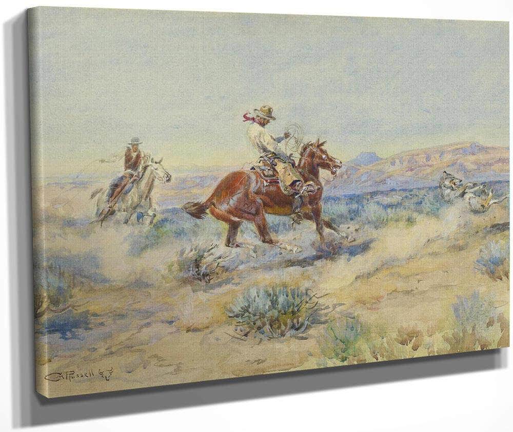Roping A Wolf By Charles Marion Russell Fine Art Print