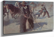 Roping Horses In The Corral By NC Wyeth Fine Art Print