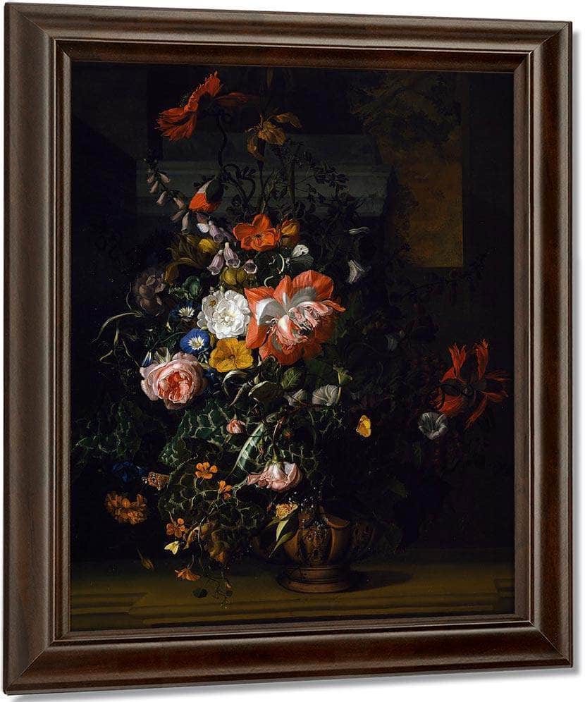 Roses Convolvulus Poppies And Other Flowers 1680 By Rachel Ruysch Fine Art Print
