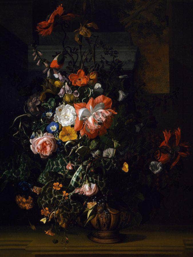 Roses Convolvulus Poppies And Other Flowers 1680 By Rachel Ruysch Fine Art Print