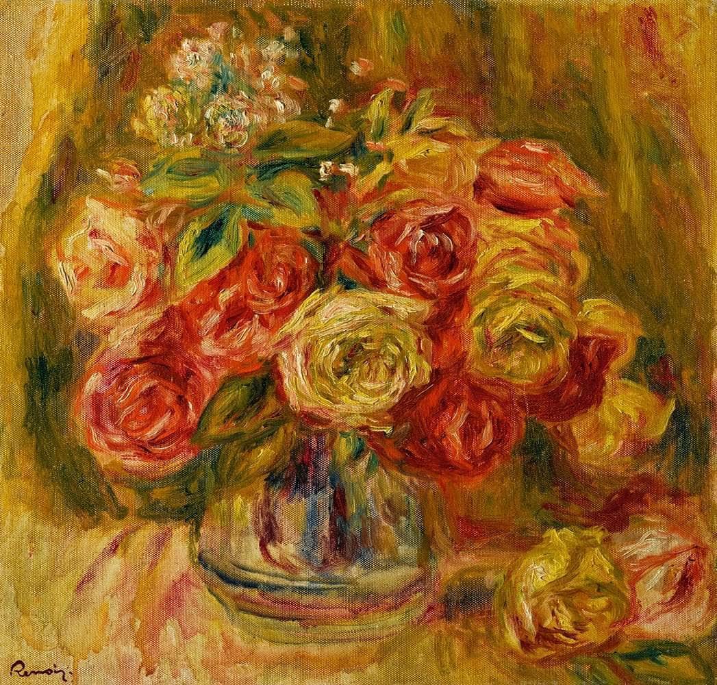 Roses In A Vase Painting Auguste Renoir Canvas Art Fine Art Print