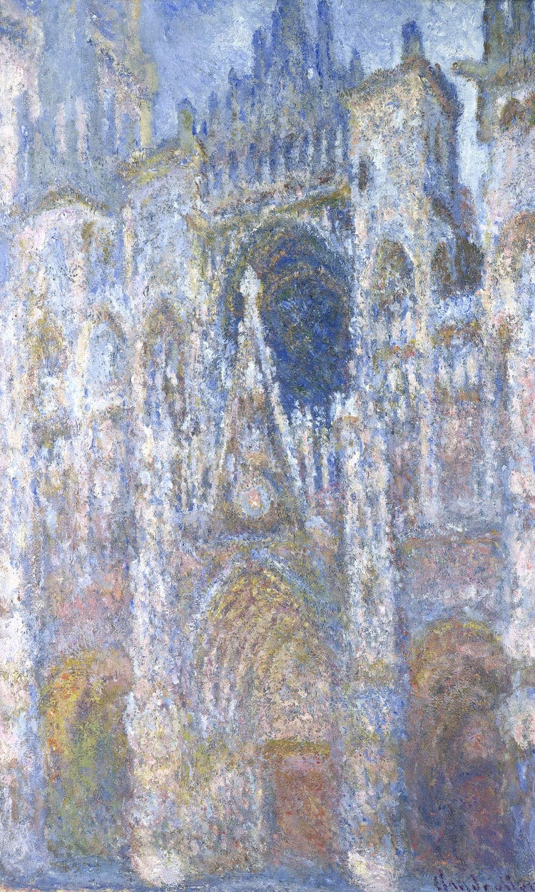 Rouen Cathedral, Blue Harmony, Morning Sunlight By Claude Monet Fine Art Print
