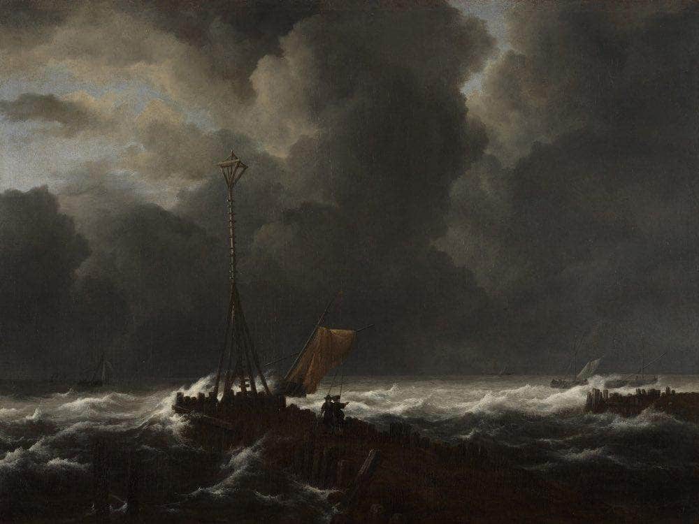 Rough Sea At A Jetty By Jacob Van Ruisdael Fine Art Print