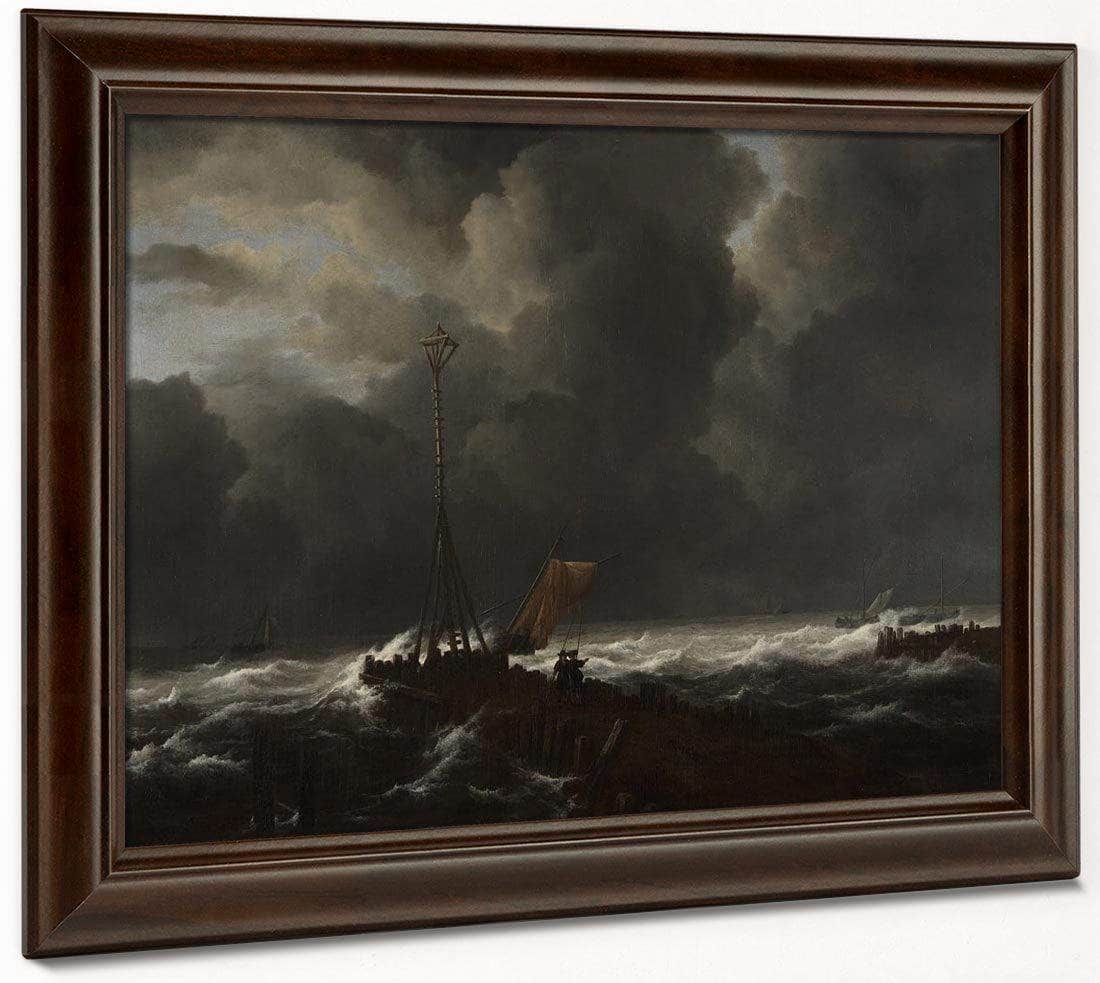 Rough Sea At A Jetty By Jacob Van Ruisdael Fine Art Print
