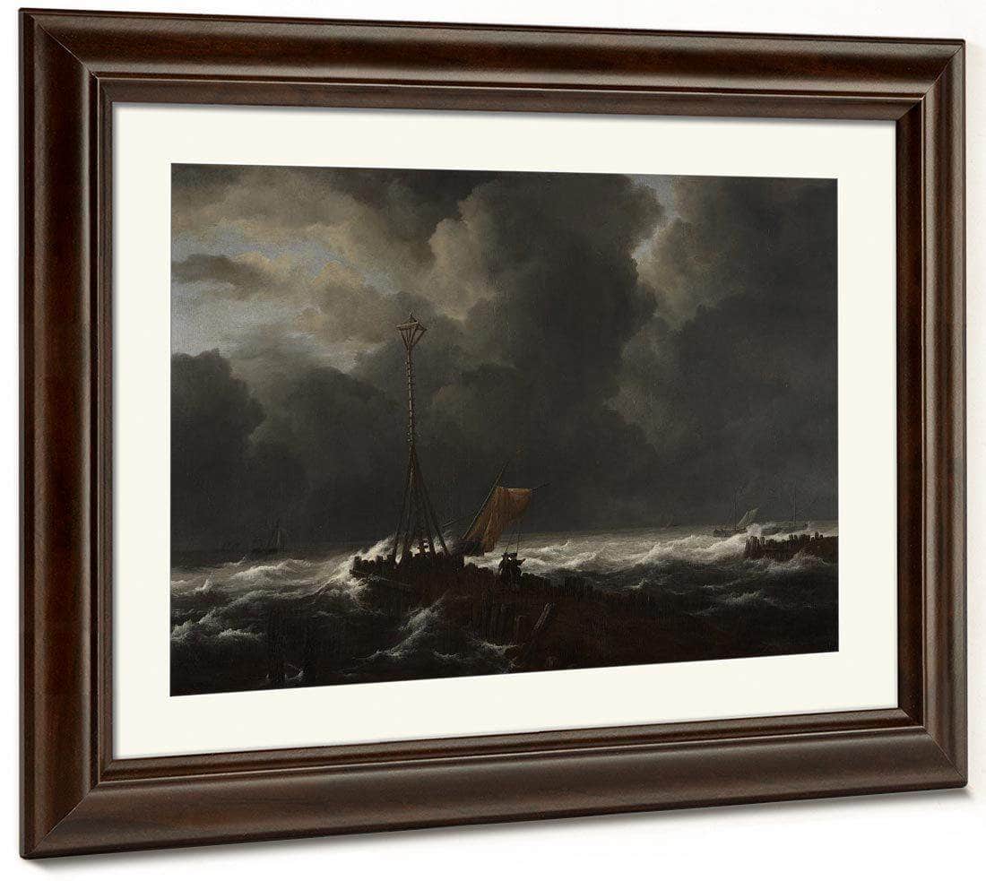 Rough Sea At A Jetty By Jacob Van Ruisdael Fine Art Print