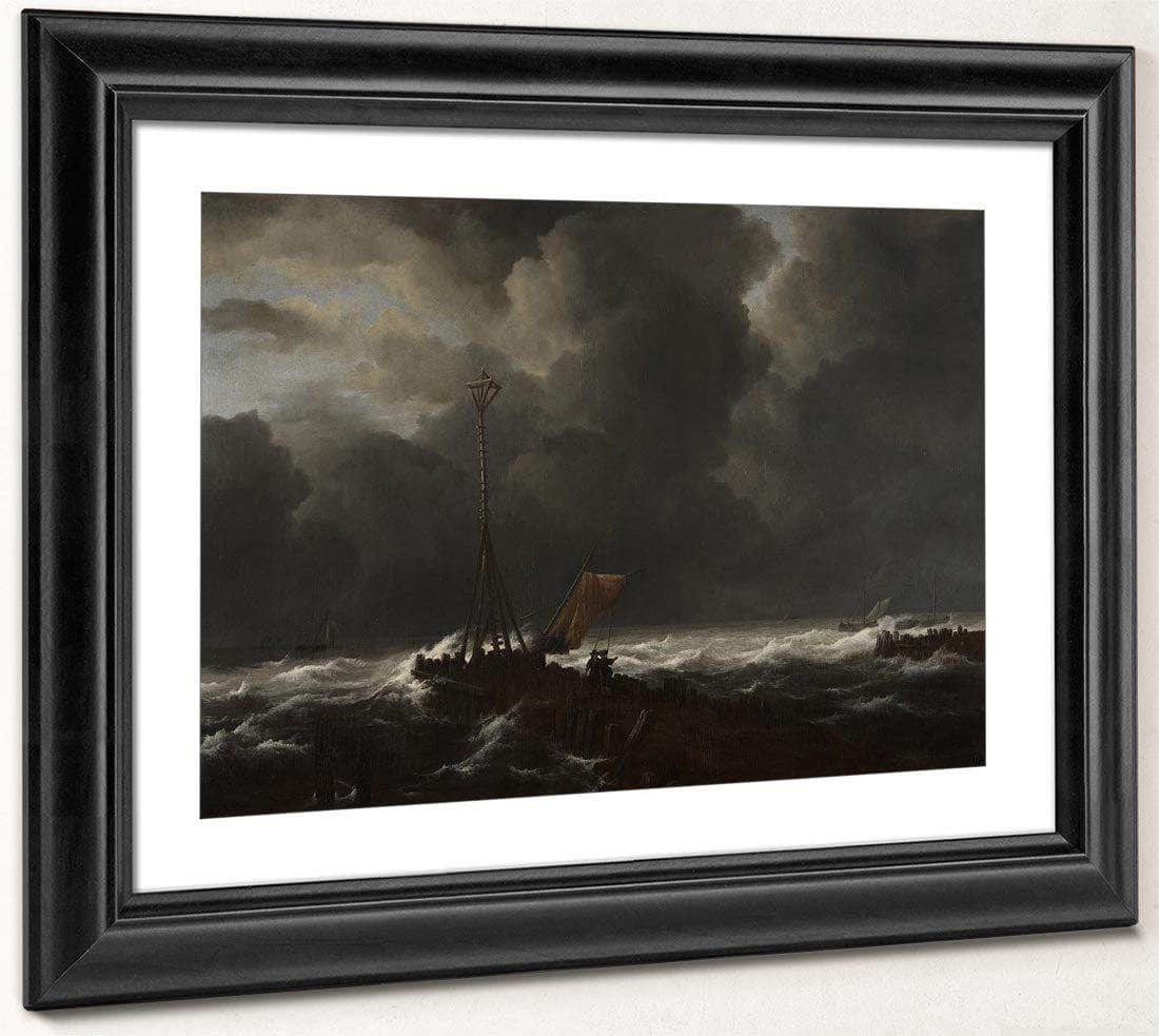 Rough Sea At A Jetty By Jacob Van Ruisdael Fine Art Print