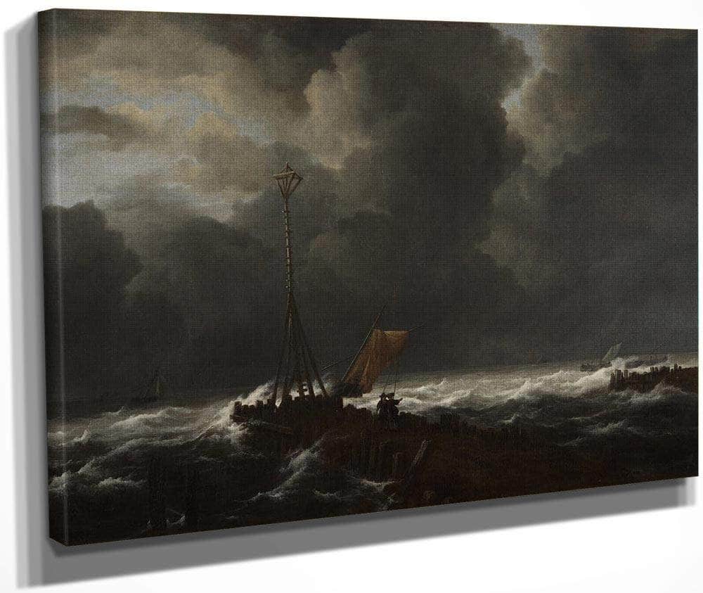 Rough Sea At A Jetty By Jacob Van Ruisdael Fine Art Print