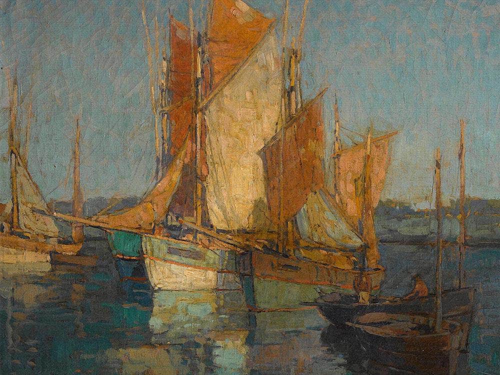 Sailboats In Harbor By Edgar Payne Fine Art Print