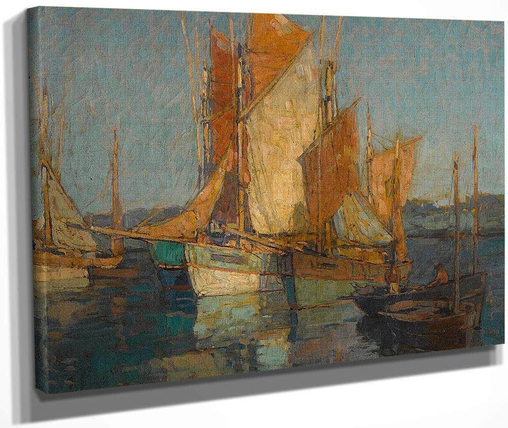 Sailboats In Harbor By Edgar Payne Fine Art Print