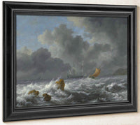 Sailing Vessels In A Stormy Sea Near A Rocky Coast By Jacob Van Ruisdael Fine Art Print