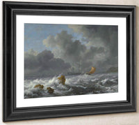 Sailing Vessels In A Stormy Sea Near A Rocky Coast By Jacob Van Ruisdael Fine Art Print