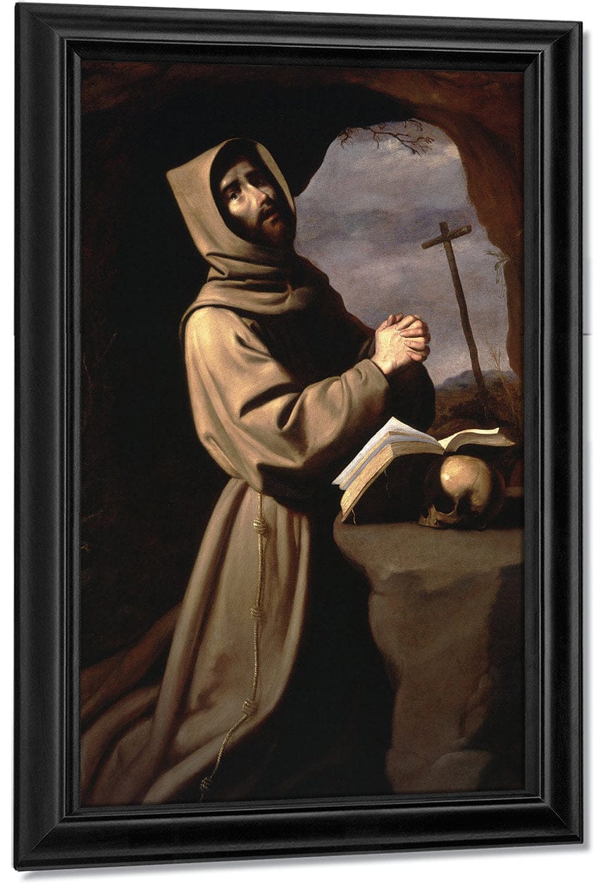 Saint Francis In Prayer In A Grotto By Francisco De Zurbaran Fine Art Print