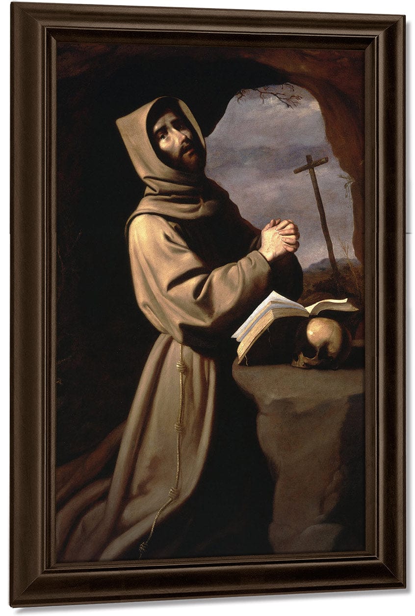 Saint Francis In Prayer In A Grotto By Francisco De Zurbaran Fine Art Print