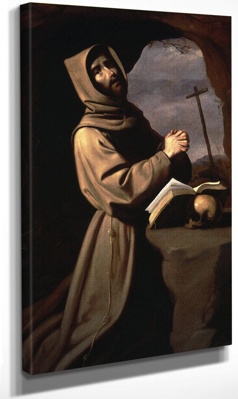 Saint Francis In Prayer In A Grotto By Francisco De Zurbaran Fine Art Print