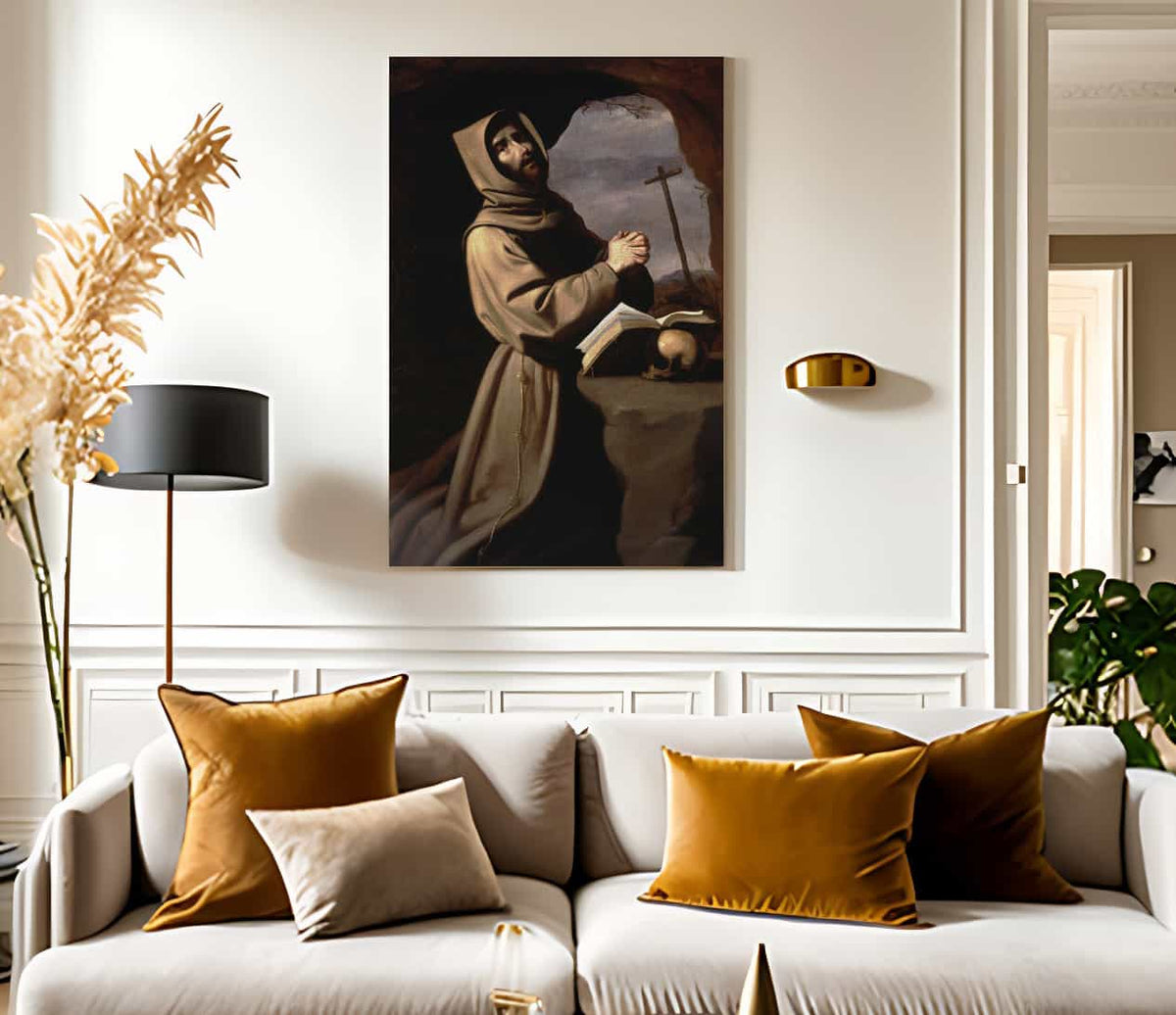 Saint Francis In Prayer In A Grotto By Francisco De Zurbaran Fine Art Print