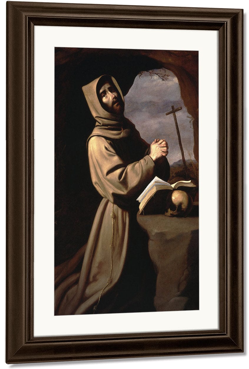 Saint Francis In Prayer In A Grotto By Francisco De Zurbaran Fine Art Print