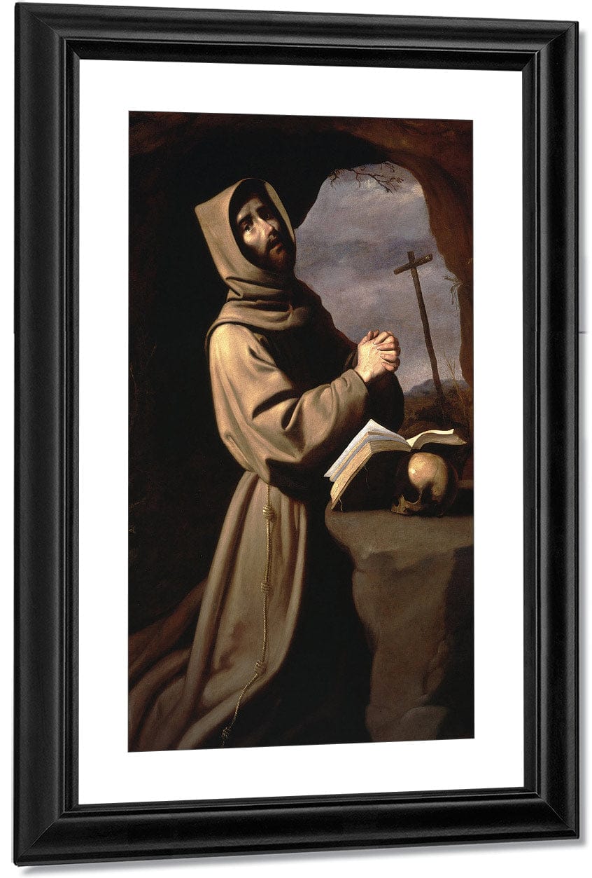 Saint Francis In Prayer In A Grotto By Francisco De Zurbaran Fine Art Print