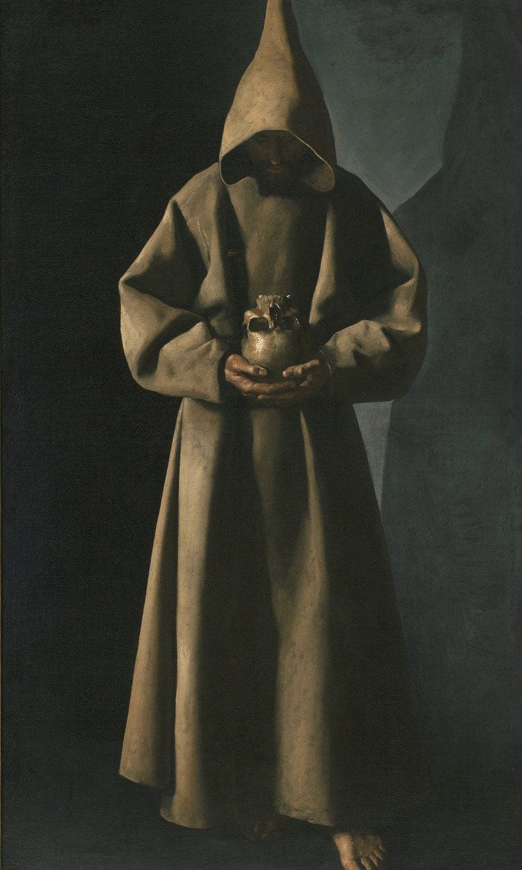 Saint Francis Of Assisi In His Tomb By Francisco De Zurbaran Fine Art Print