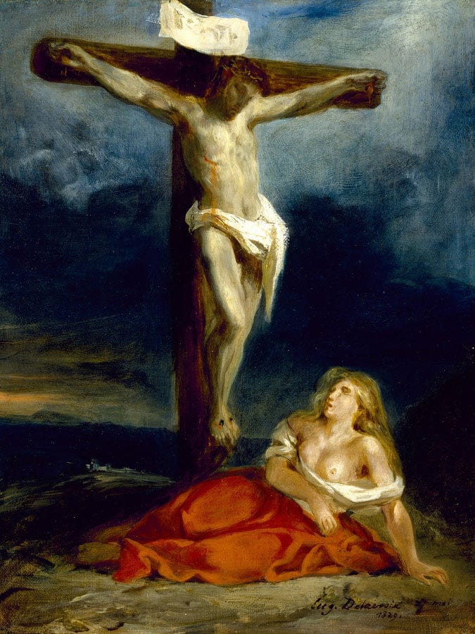 Saint Mary Magdalene At The Foot Of The Cross 1 By Ferdinand Victor Eugene Delacroix Fine Art Print