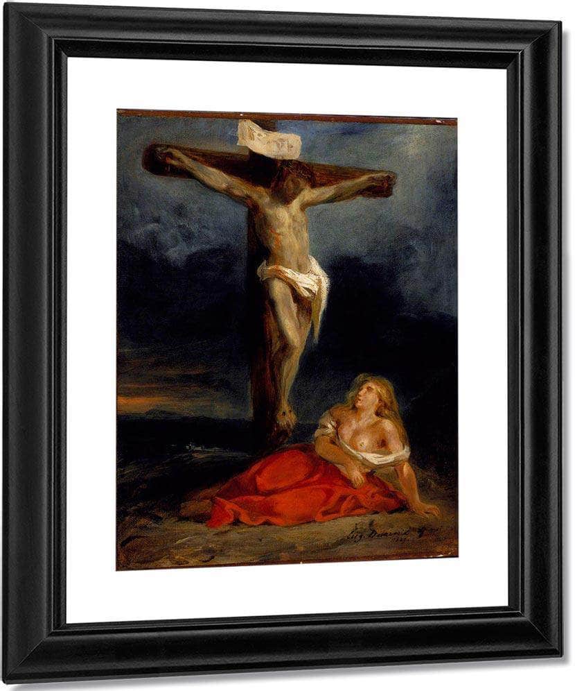 Saint Mary Magdalene At The Foot Of The Cross By Eugene Delacroix Fine Art Print