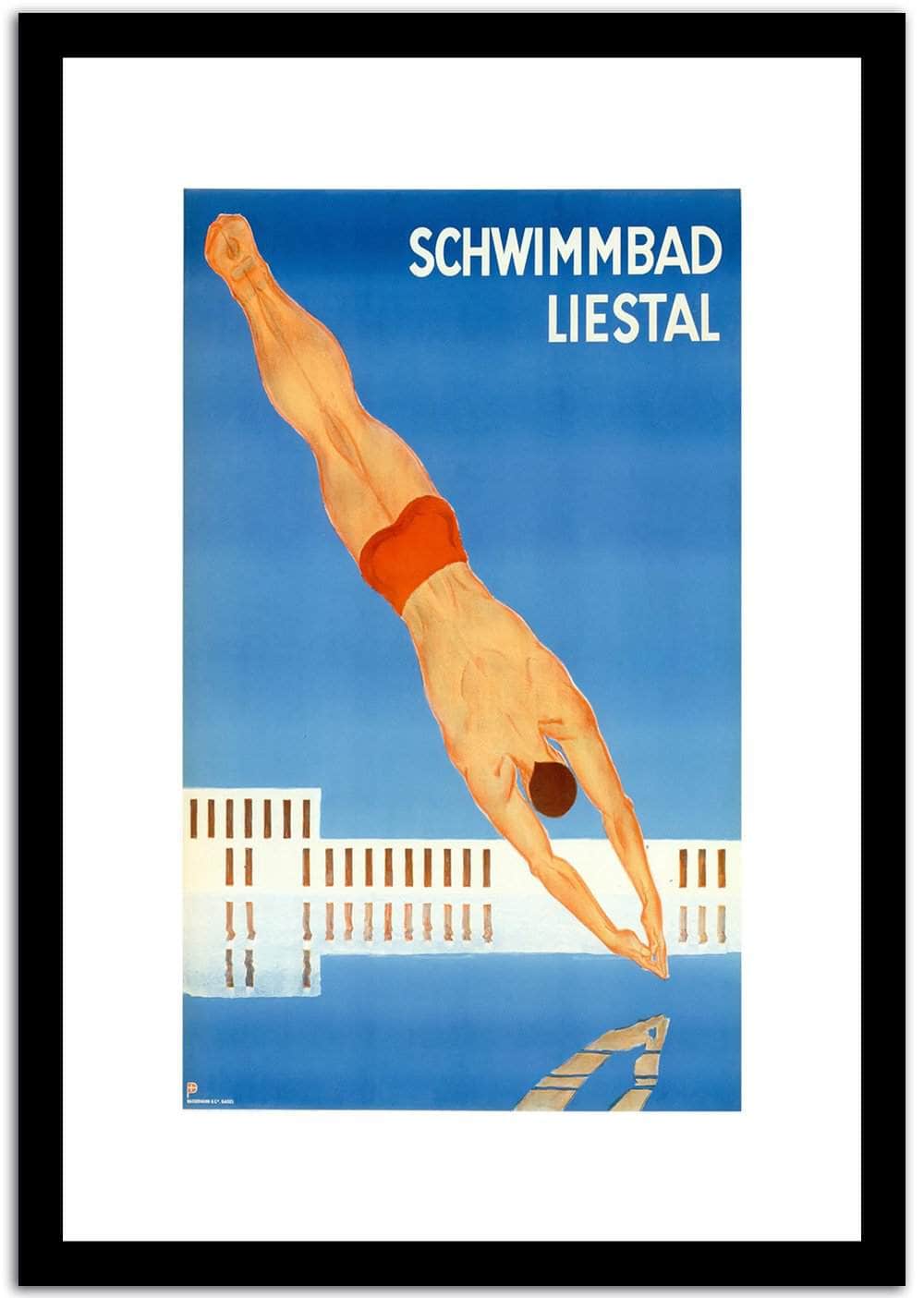 Schwimmbad Liestal Vintage Travel Poster Fine Art Print