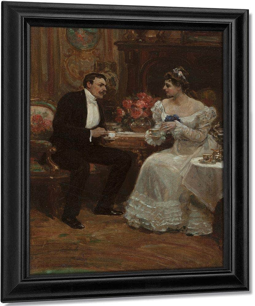 Seated Couple Having Tea 1898 By Alice Barber Stephens Fine Art Print