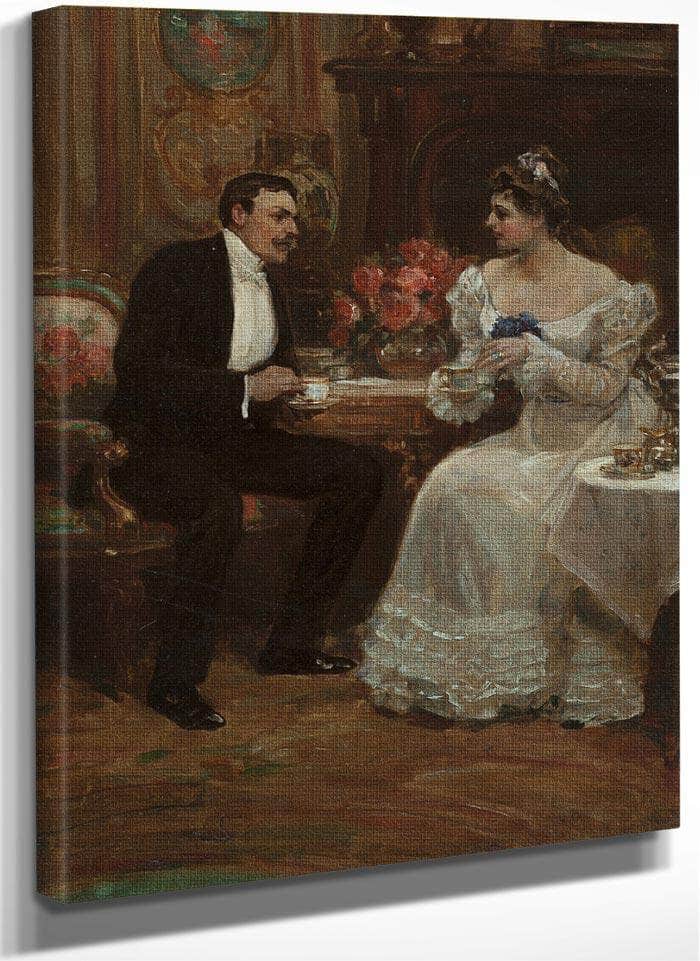 Seated Couple Having Tea 1898 By Alice Barber Stephens Fine Art Print