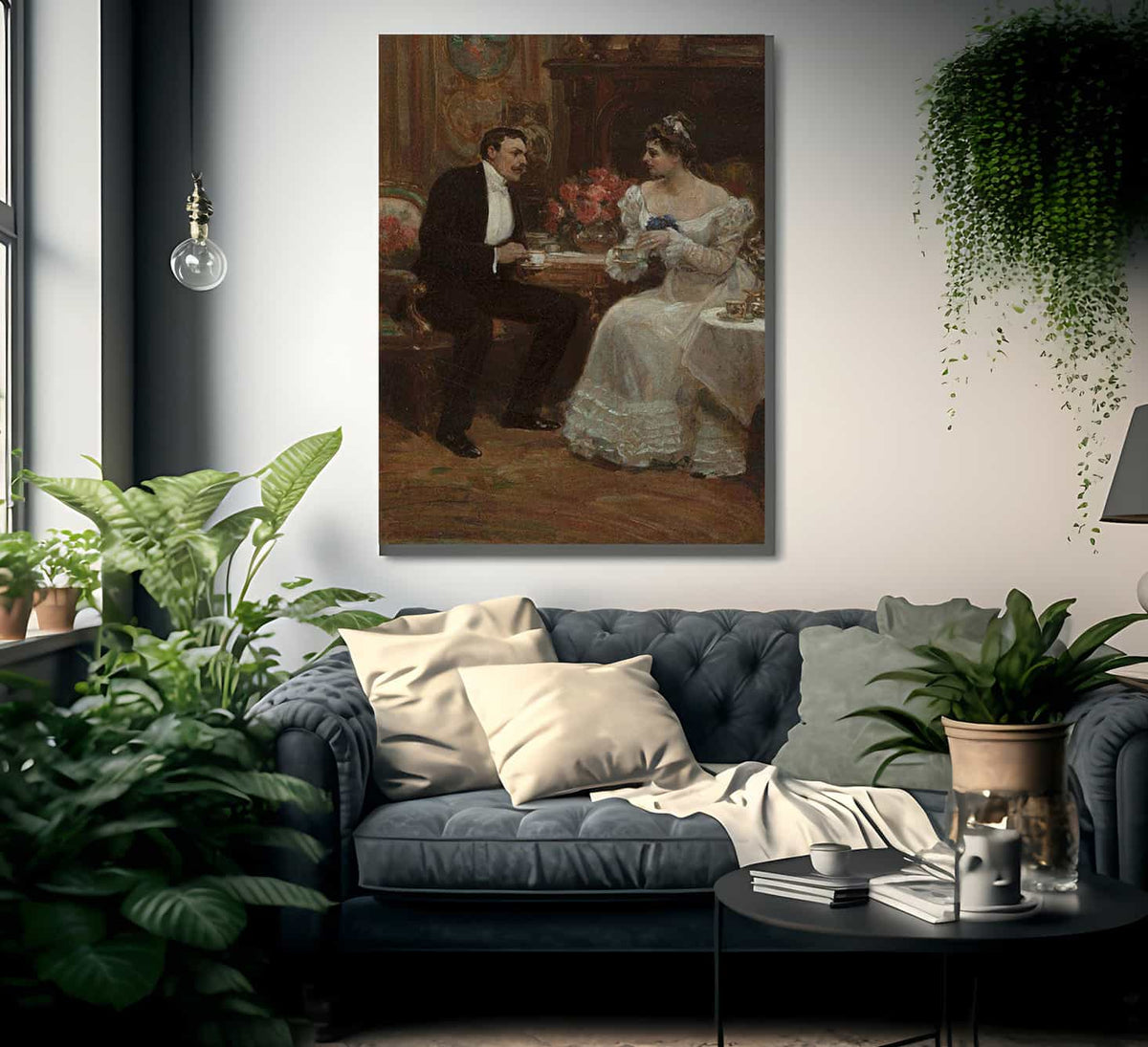 Seated Couple Having Tea 1898 By Alice Barber Stephens Fine Art Print