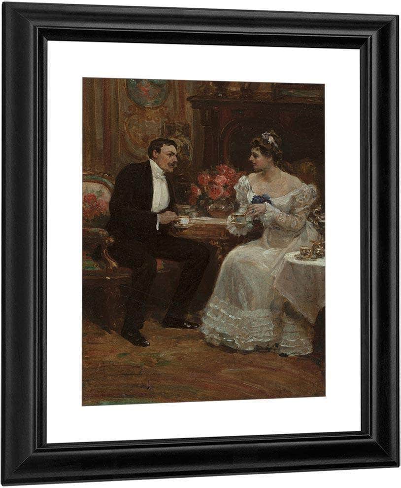 Seated Couple Having Tea 1898 By Alice Barber Stephens Fine Art Print