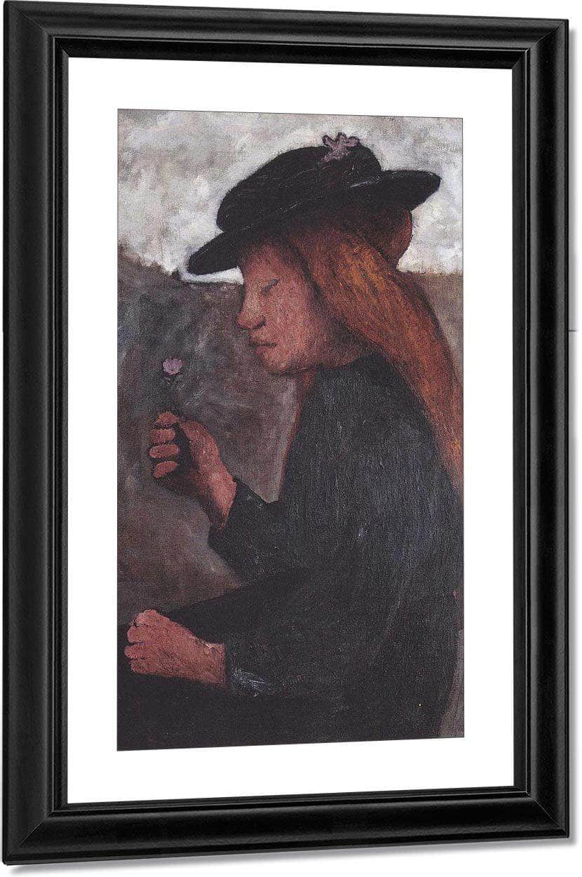 Seated Girl With Black Hat And Flower In Her Hand By Paula Modersohn Becker Fine Art Print