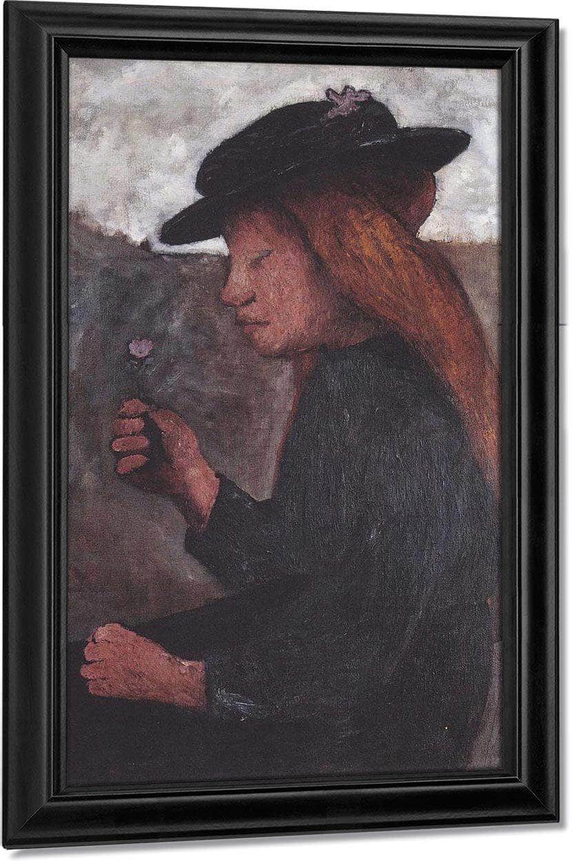 Seated Girl With Black Hat And Flower In Her Hand By Paula Modersohn Becker Fine Art Print