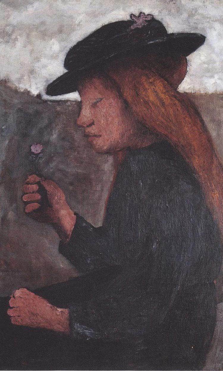 Seated Girl With Black Hat And Flower In Her Hand By Paula Modersohn Becker Fine Art Print