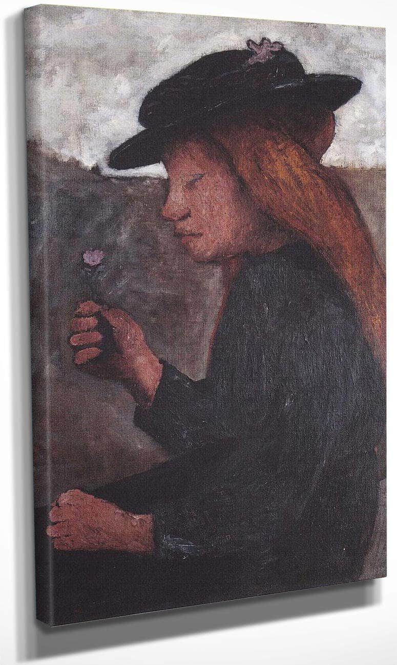 Seated Girl With Black Hat And Flower In Her Hand By Paula Modersohn Becker Fine Art Print